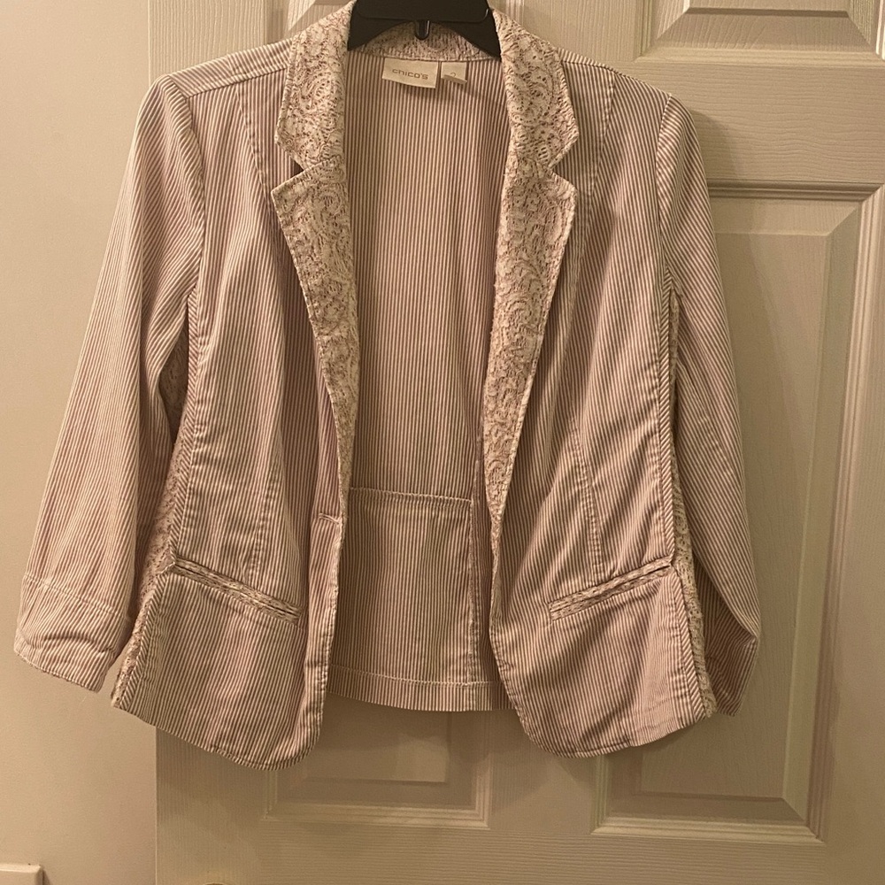 Chico’s Beige Striped Blazer